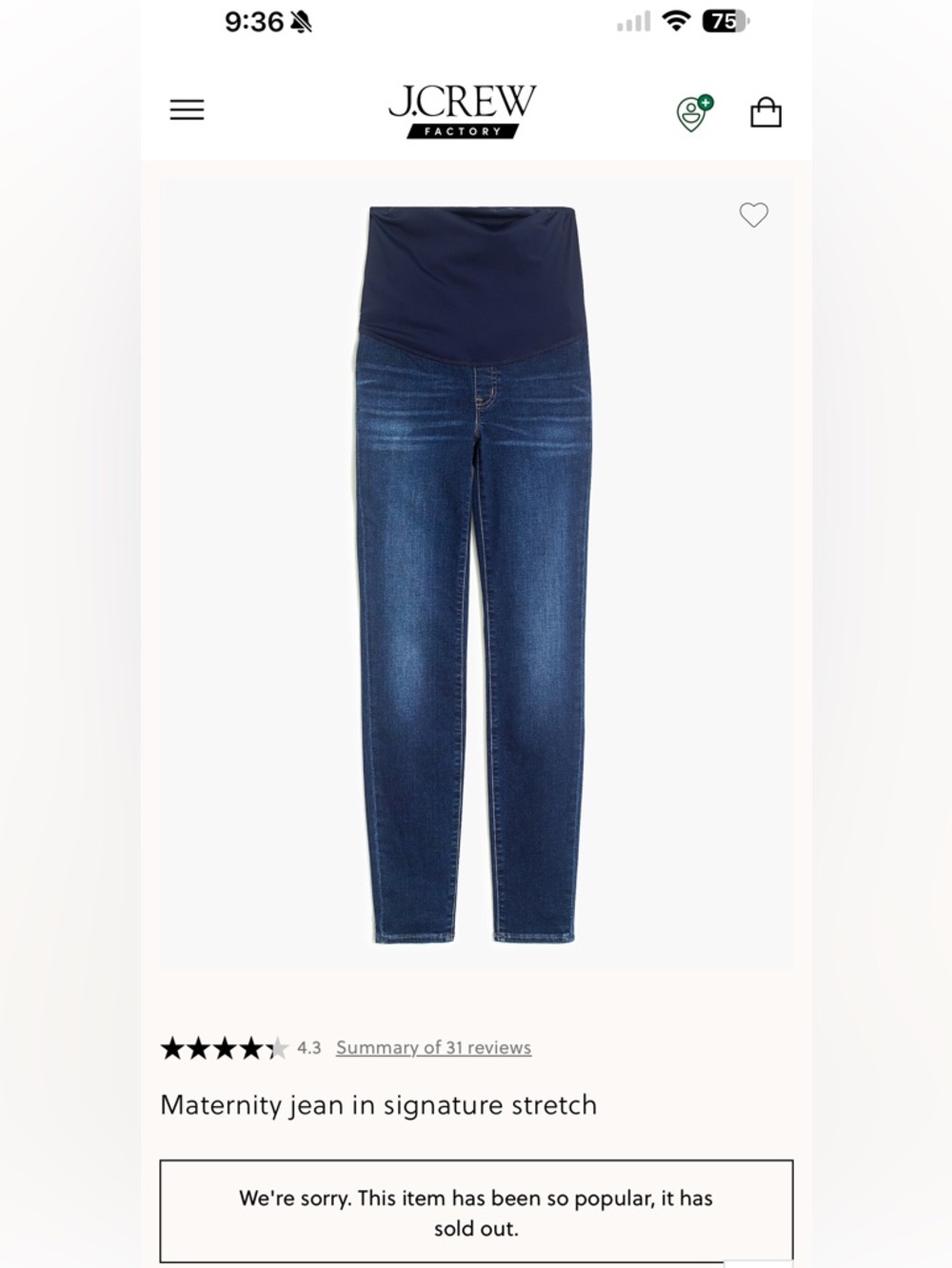 J. Crew Factory Women’s Maternity Skinny Jeans in Signature Stretch - Picture 2 of 8